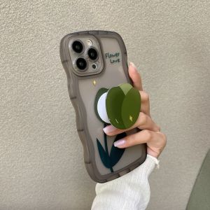 CrashStar Tulip เคสโทรศัพท์แฟชั่นขาตั้งสำหรับ iPhone 15 14 Pro Max Plus 13 12 11 Pro Max XS XR X 8 7 Plus + SE 2020เคสโทรศัพท์นิ่มโปร่งใสขอบหยักพร้อมเลนส์คลุมทั้งหมดป้องกันกล้อง