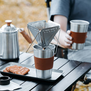 BINCOO Coffee Dripper Stainless Steel Portable Coffee Filter Cup Hand-Pour Coffee Maker Suit Dripper Set for Outdoor Camping