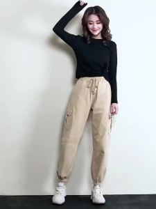 Women Pants Thin Style Solid Casual Pockets Wide Leg Trousers Drawstring Fashion Ladies Straight Pants Versatile Trend