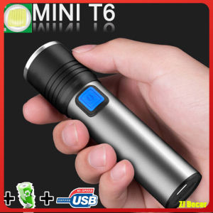 1800mAh USB Rechargeable LED Flashlight T6 Mini LED Torch Built in 18650 Battery 3 Modes Waterproof Light Lamp Zoom Portable Torchlight For Camping/Fishing/Hiking