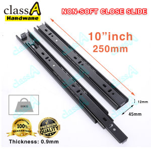 ClassAHW Heavy Duty Full Extension Drawer Slide Ball Bearing Soft Closing Close Drawer Slide Black Rail Laci Hitam (SET)