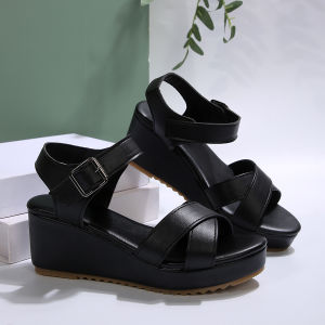 2026 Summer Wedge Sandals Thick-Soled Large Size Open-Toe Sandals WomenS Buckle Roman Sandals 43
