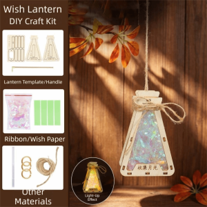 Brisa mid-autumn lantern chinese new year decoration items home 灯笼 Glowing Wishing Bottle DIY Handmade Traditional Luminous Hanging Decor Wooden Lantern Kit Vintage Chinese Star Lamp Moon Festival