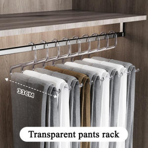 Household Sliding Rail Pants Rack Wardrobe Storage Saves Space No Punching Installation Pants Rack Telescopic Bracket