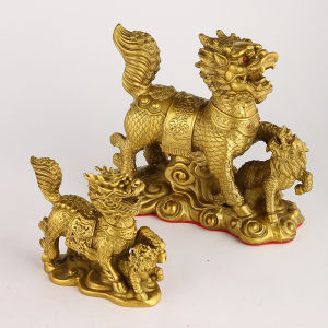 Đôi kỳ lân bằng đồng phong thủy 2 cỡ to cao 17cm ngang 20cm-3.5kg bé cao 11cm ngang 15cm-1.5kg