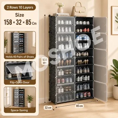 MOSHOE Multi-Door Shoe Cabinet Shoe Rack Heavy Duty Stackable Multifunctional Living Room Bedroom Entrance Cabinet