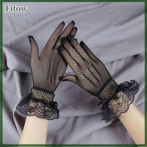 Fitow Women Vintage Sheer Short Lace Gloves Bride Wedding Gloves Derby Tea Party Wrist Length Floral Gloves for Dinner Fancy Costume Accessories Gloves