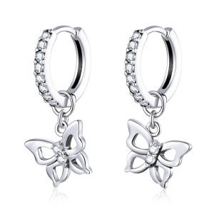 BAMOER Dazzling Butterfly Dangle Earrings for Women 925 Sterling Silver Engagemet Wedding Statement Jewelry SCE833