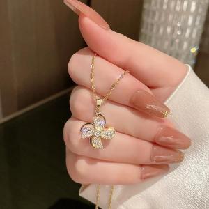Ladamas Kalung Titanium Liontin Kipas Permata Bisa Berputar Gaya Kekinian KT56