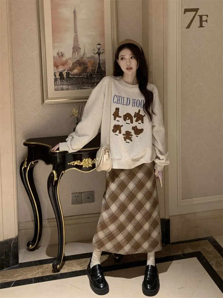 失常Retro Plaid Cake Skirt ＆ beret Retro Sweet Plaid Cake Skirt