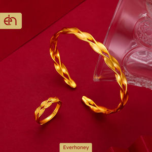 Jewelry Set Ring Bracelet 916 Gold Double Twist Well polished Expandable Bangle Bracelet for Women Girls