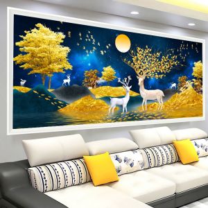 Tranh gắn đá đính full Nai Vàng May Mắn Tài Lộc 8007