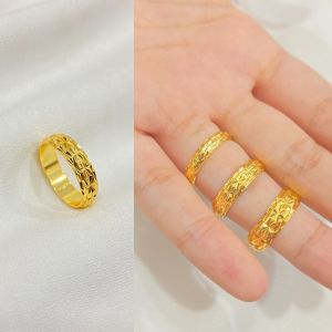 Cincin Polos Ukir Simple Warna 24 Karat Lapis Emas Aksesoris Fashion
