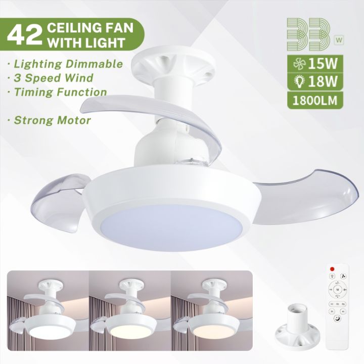 E27 Socket Smart Led Ceiling Fan Light with Remote 4 Speeds Large ...