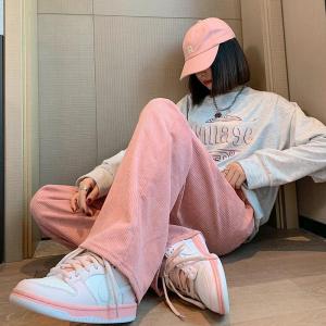 [S-4XL] Ukuran Lebih Celana Korduroi Wanita Celana Kasual Longgar Celana Kaki Lurus MAX Bb100kg Celana Kaki Lebar