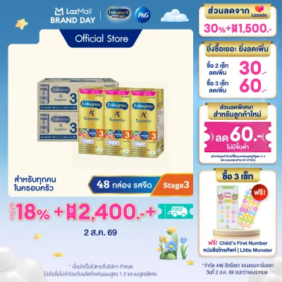 นมกล่อง เอนฟาโกร ยูเอชที ซุพีเรียร์ สูตร3 (24 กล่อง) x2 ลัง Enfagrow UHT Superior Stage3 (24 boxes) x2 cases *แพ็คเกจอยู่ระหว่างการเปลี่ยนแปลง