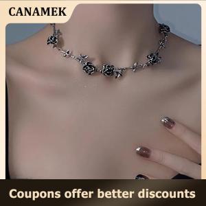 【 CANAMEK 】 Vintage Personalized Rose Pendant Necklace Womens Punk Metal Black Popular Design Choker Y2K Jewelry Gothic Gift