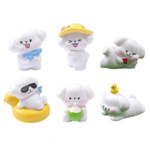 6Pcs Funny Home Accent Beach Theme Cartoon Resins Dog Figurine With Vacation Motifs Perfect For Office Desk Decoration