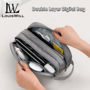 LouisWill Digital Storage Bag Multifunctional Travel Organizer Double Layer Large Capacity Electronic Gadget Bag USB Cable Storage Bags Large Cable Organizer Bag Accessories U Disk Hard Drive Accessories Storage Bag