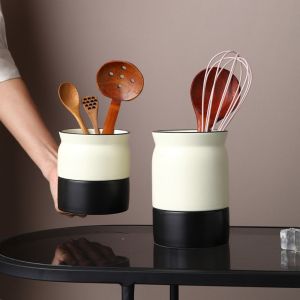 KLICKKRATE Ceramic Kitchen Utensil Holder Detachable with Drain Holes Storage Bucket Ins Chopstick Holder Spatulas Spoon