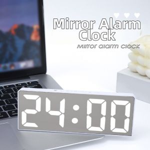 MAOMEI STUDIO 12/24H Format Digital Alarm Clock Luminous Mirror Temperature Display Electronic Table Clock Simple Voice Control LED Digital Clock Bedroom