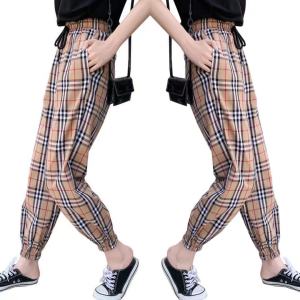 HoneyFashion---Burberrry Women Trendy Plaid Cotton Drape Jogger Pants Trouser Candy Pants