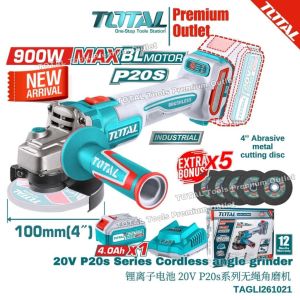 TOTAL Tools 20V ∅4" BL motor 900w Cordless angle grinder Free 5pcs cutting disc 锂离子电池角磨机 TAGLI261021