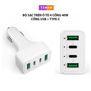 Bộ Sạc Trên Ô Tô 4 Cổng 40W Đầu USB TypeC Sạc PD QC 3.0 K26