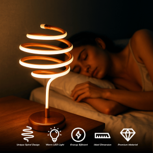 Lampu Meja LED Spiral Modern Artistik Desain Elegan Dekorasi Ruang Tamu dan Kamar Tidur