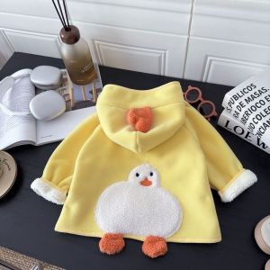เสื้อนอกดีไซน์รูปสัตว์หนานุ่มเสื้อโค้ตขนแกะมีฮู้ดลายการ์ตูนน่ารักสำหรับเด็กฤดูหนาวอบอุ่น