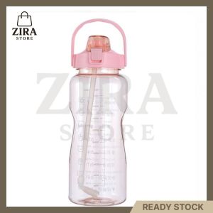 【FREE 2D & 3D STICKER】2000ml DIY With Reminder Time Water Bottle With Straw Big Bottle 2Liter Gym Bottle Sport BPA FREE