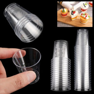 50pcs 50ml Disposable Cylinder Plastic Shot Glass Dessert Cup Mousse Tableware Wedding Party Dessert Cups 100pcs Jelly Spoon