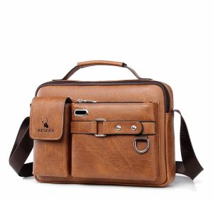 WEIXIER Fashion Mens Shoulder Bag Portable PU Leather Handbag Business Briefcase Travel Man Crossbody Bag
