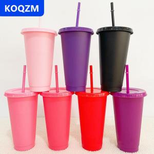 [COD] KOQZM Tái sử dụng drinkware với ống hút nắp đèn Flash bột chai nước nhựa Tumblers rơm uống cup lạnh uống cốc