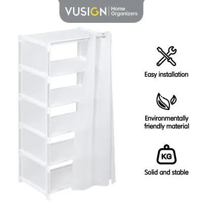 Vusign Rak Sepatu Tertutup 5 Susun /Shoe Rack Dengan Tirai Susun Plastik Tempat Sandal Sepatu Rak Serbaguna Desain Minimalis VS79XX