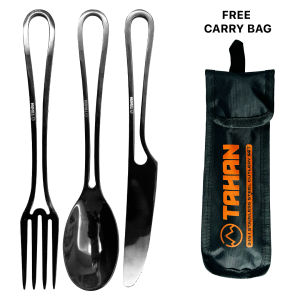 TAHAN 3-in-1 Stainless Steel Cutlery Set Sudu Garfu Outdoor Tahan Lasak Portable dan Mudah DIbawa
