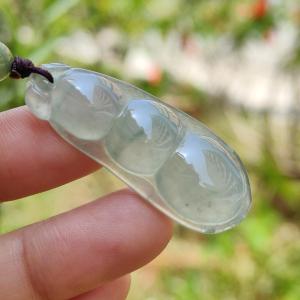 Premium Icy Translucent Green Hue Natural Type A Jadeite Jade crafted with French Beans as Pendant symbols of Beauty harmony harvest and happiness certificate weigh 7.44 grams measurement 41.3 * 16.2 * 6.9 mm (pendant219)