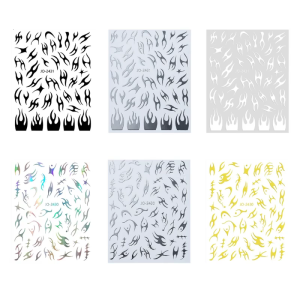 Metallic Flame 3D Stickers Press Nail Sticker for Nail Metal Liquid Slider Aesthetic Dark Decals Decorations for Women