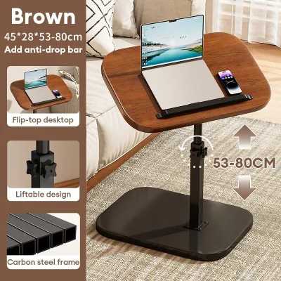 Rotatable Laptop Desk Sofa Side Table Adjustable Height Portable Wooden Desktop Steel Frame Household Folding Table