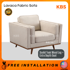 (FREE Installation+Shipping) KBS Lavaca 1Seater Sofa Teak Wood (Kayu Jati) / Water Repellent Fabric / Extra Solid Wooden legs / Large Size / Full Fabric Sofa / 107W x D100 x H84 cm