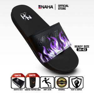 NAHA - Sandal Slop Karet Pria Wanita Distro Api Putih Size 34 - 43