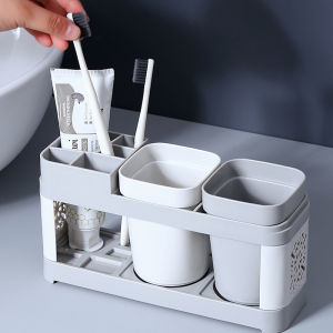 Bathroom Toothbrush Holder Set Toothpaste & Toothbrush Shelf Simple Design Couples Brushing Mouthwash Cup Wash Set Desktop Organizer