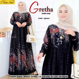 GAMIS BATIK SOLO WANITA MODERN GRETHA JUMBO MAXY LD 110-140 ALL SIZE FIT XXL XXXXL FASHION MUSLIM CALVIN JEANS PREMIUM