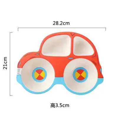 Bamboo Fiber Childrens Car-themed Tableware Set Baby Divided Plate Eating Bowl Set Anti-drop And Anti-scald Cartoon Plate For Childrens Supplementary Food ☀0414x