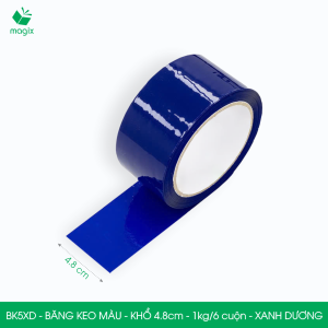 BK5XD - 3 cuộn băng keo màu khổ 4.8cm loại 1kg/6 cuộn - Xanh dương - Băng keo băng dính đóng hàng