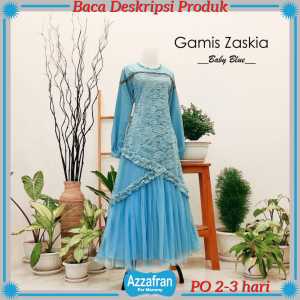 Gamis Zaskia Couple Biru Muda | Baju Katun Anak Perempuan & Dewasa | Seragam Lebaran Brokat Terbaru