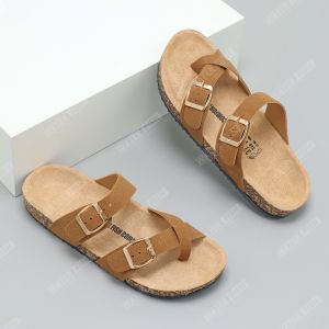 New Toe-covered cork slippers womens summer leisure pinch drag non-slip couple beach sandals plus size sandals #4433B