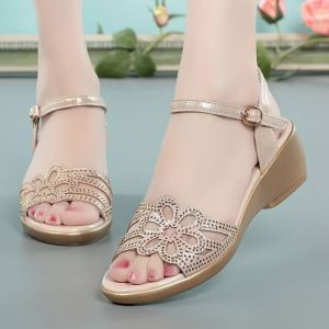 [Free Shipping] Wedge Heel Womens Sandals 2026 New Model Soft Sole Soft Surface Lightweight Non-Slip Durable One-Strap Buckle Stylish and Versatile Ultra-Soft