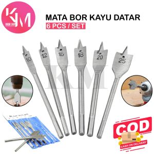 Mata Bor Datar Kayu 6 Pcs Flat Wood Bits Pelubang Kayu Set Model Kipas