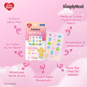 SimplyHeal Care Bears Day & Night Premium Hydrocolloid Acne Patch 24s (Puffi Wish / Shiny Hug)